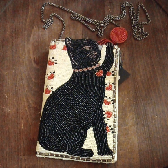 Mary Frances Handbags - Beaded Cat Design Crossbody Bag